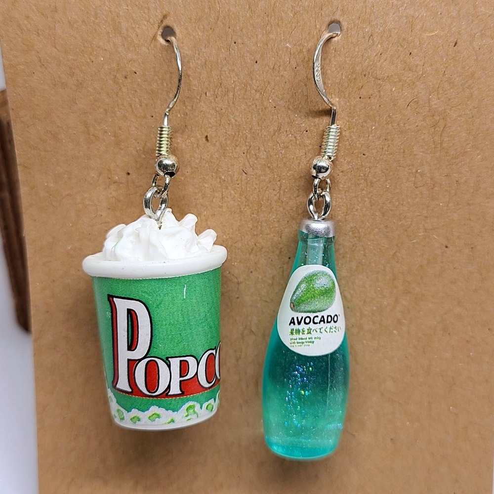 Handmade Novelty Earringsโ Popcorn Avocado Funky Earrings Quirky Earrings
